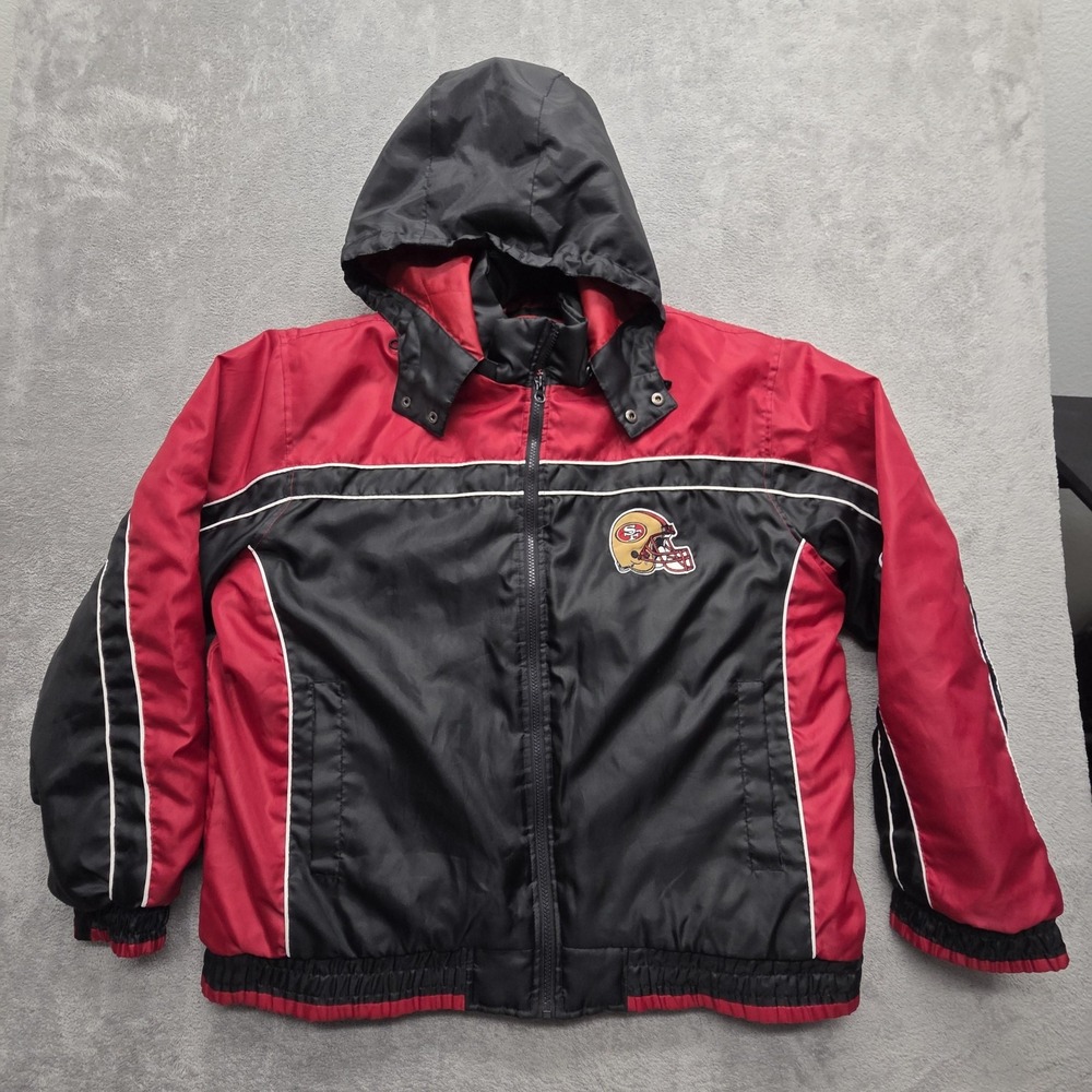 San Francisco 49ers Jacket Mens Large Red NFL Football Hooded Quilted Parka